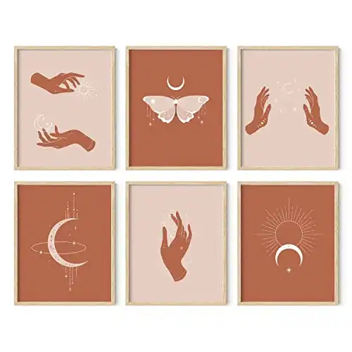 HAUS AND HUES Astrology Posters and Celestial Decor - Set of 6 Sun and Moon Art Spiritual Boho Prints | Sun Wall At Posters Spiritual Wall Art Astrology Boho Art Print UNFRAMED 8"x10"